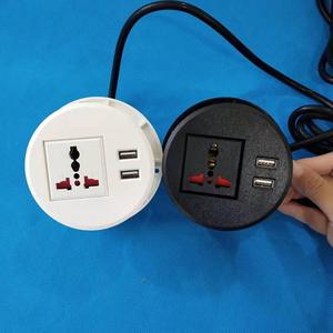 Minienchufe Universal inteligente para mesa de conferencia, toma de corriente redonda para escritorio con puerto USB, ojal redondo, Blanco/negro - Product Image 4