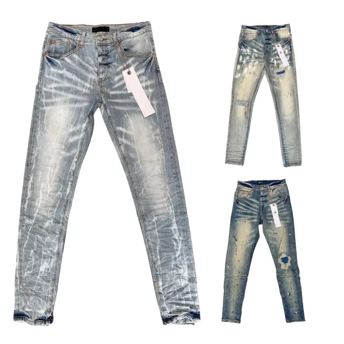 Individuelle Herrenhosen lila Denimhosen Großhandel atmungsaktiv Skinny Passion Streetwear Kleidung Patch Denim niedrige Steigung Skinny Jeans