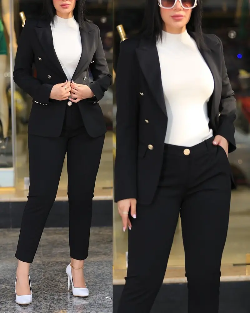 New Arrival ladies Wear trouser And Solid Long Sleeve Blazer Set Elegant Casual Office pants business formal Suits Set For Women