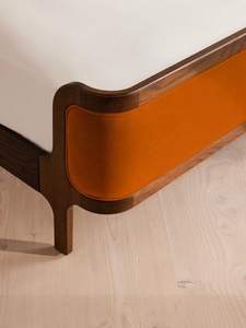 Solid Oak Mid-Century Style <strong>Bed</strong> With Velvet Upholstered Headboard Footboard Available in King <strong>Double</strong> <strong>Size</strong> French Design Style - Product Image 4