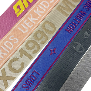 <strong>Customized</strong> Width Design <strong>Printed</strong> Jacquard <strong>Elastic</strong> Webbing Polyester Nylon Black Lettered Jacquard Webbing for Bag Strap &amp; Belt