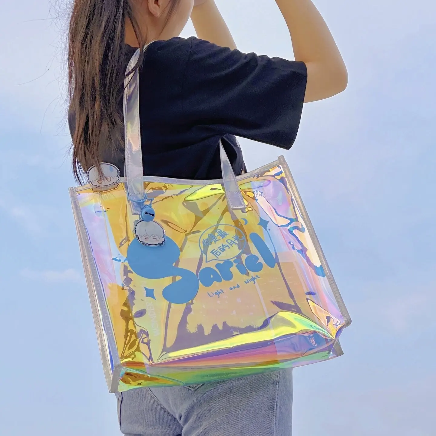 Luxus Shopping PVC Laser Geschenk Handtasche Benutzer definierte holo graphische Verpackung Großhandel Strand Transparente Taschen Mit Logos Wieder verwendbar