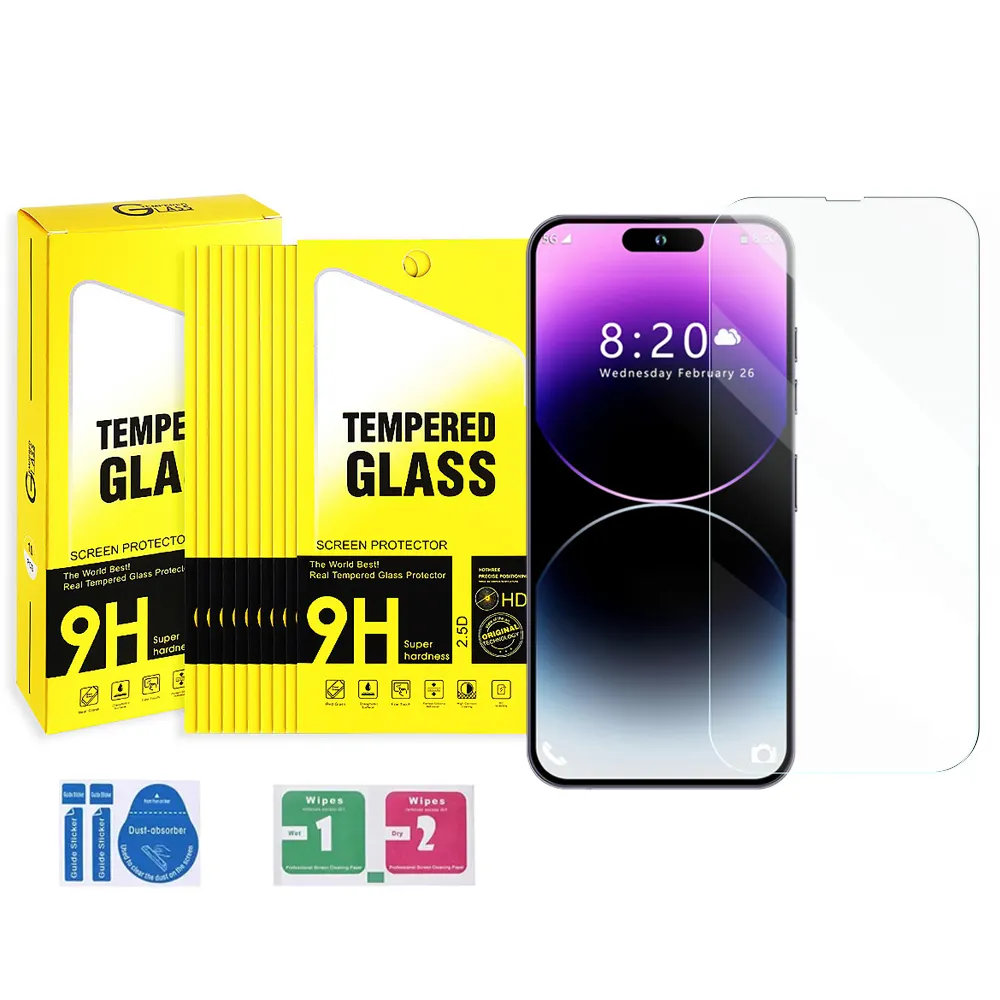 Protecteur d'écran de téléphone en verre trempé 0.3mm 9H pour iPhone 15 Pro Max 12 13 14 11 XR 7 8 Plus avec emballage au détail en verre trempé