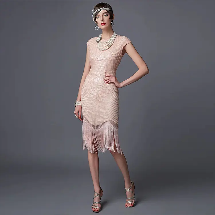 1920s vestidos de fiesta cuello redondo