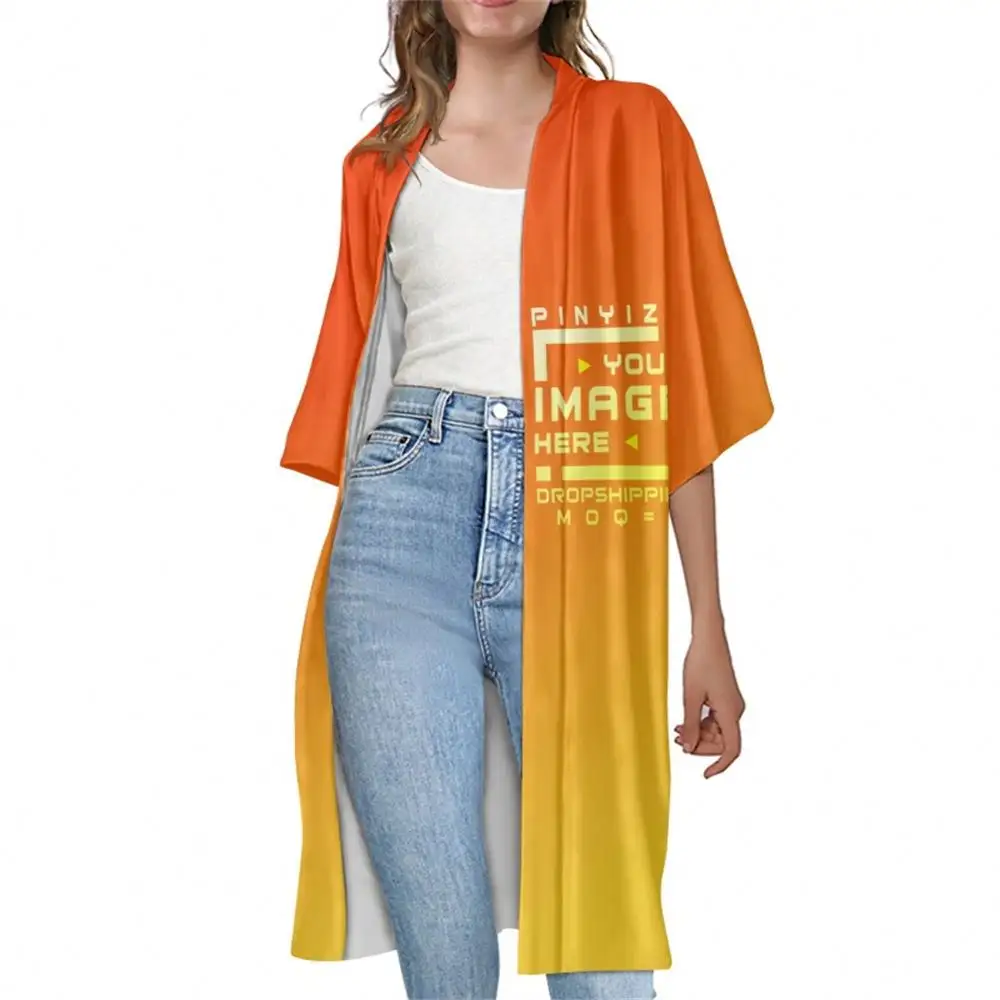 Abrigo largo ligero para mujer Kimono de verano Cárdigan para mujer diseño personalizado/logotipo/Nombre/texto/imagen/sublimación de fotos en blanco