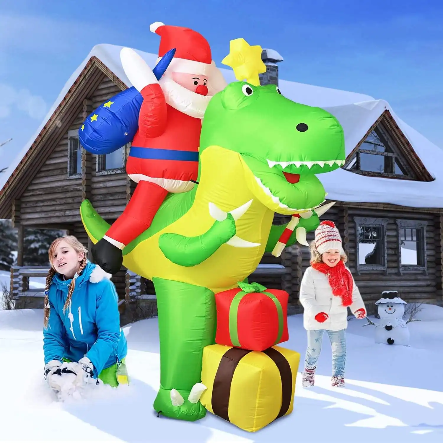 Nieuwe Aankomst Buiten Binnenplaats Waterdichte Gigantische 6ft Kerst Santa Rijden Dinosaurus Met Geschenken Kerst Opblaasbare Decoratie