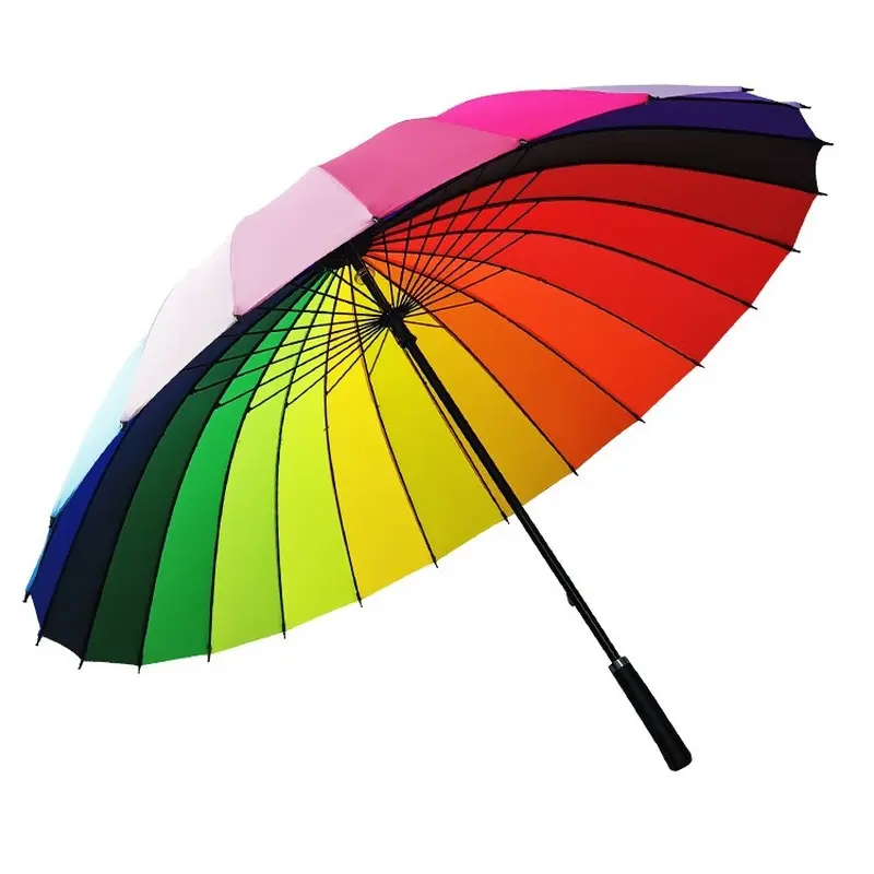 Ombrello lungo 24 ossa Super grande antipioggia arcobaleno asta dritta riparo manuale Win and Rain famiglia uomo donna ombrelli per la casa