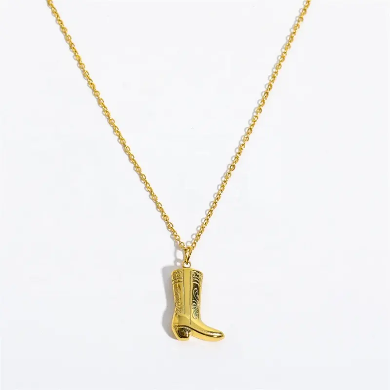 Western Cowboy High Heel Shoe Pendant Necklace 18K Gold Waterproof Sem Entarnishing Jewelry Stainless Steel Necklace Charme