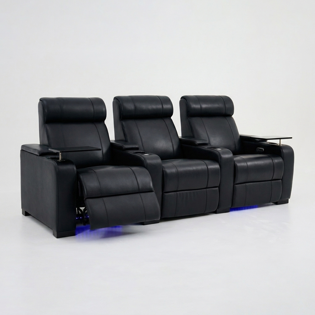 Black three-person electric lying-contact surface leather