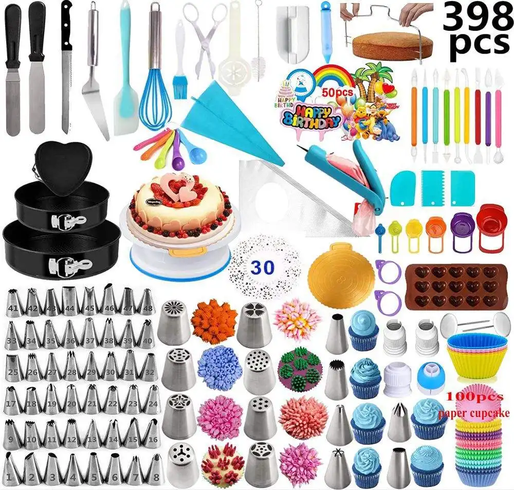 Juego de hornear de 367 piezas, plato giratorio para pasteles, molde para muffins, juego de herramientas para pasteles para principiantes