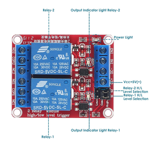 DC 5Vリレーモジュール2チャンネルリレーボードOptocoouplerサポート高または低レベルトリガー - Product Image 3