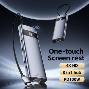Jasoz 8合1 USB C集线器坞站，带指示灯类型-C集线器多端口适配器扩展PD100W usb2.0 usb3.0 - Product Image 3