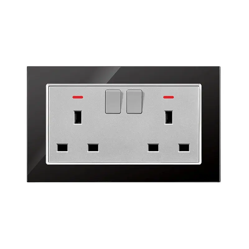 New Design Golden Red Black Three Pole wall Socket 15 A Glass Panel electric switches and sockets