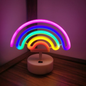 1pc Rainbow <strong>LED</strong> Neon Sign USB &amp; Battery Powered Novelty Night Light with 2 Hooks for Bedroom Kids Room Party and Home Decoration - Product Image 2
