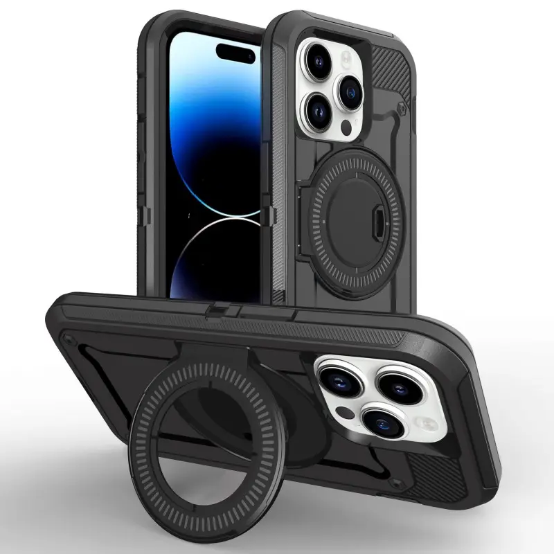 Heavy Duty Defender Case Para iPhone 15 Pro Max Com Suporte De Anel Magnético Sem Fio Carregamento Rápido Tampa Traseira Caso Do Telefone Para iPhone