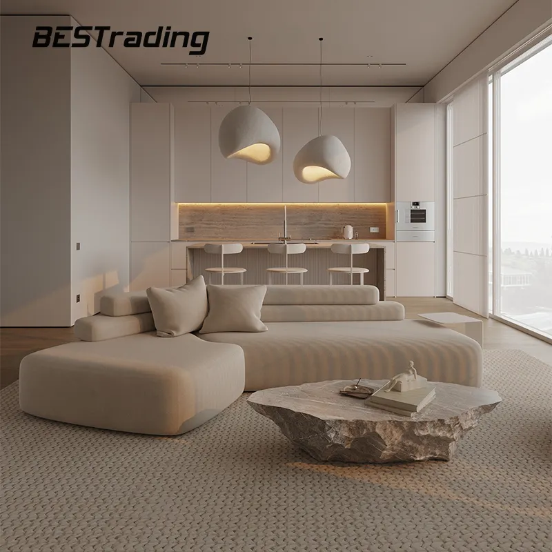 Wabi Sabi Japanese-style living room apartment cream-colored fabric small sofa