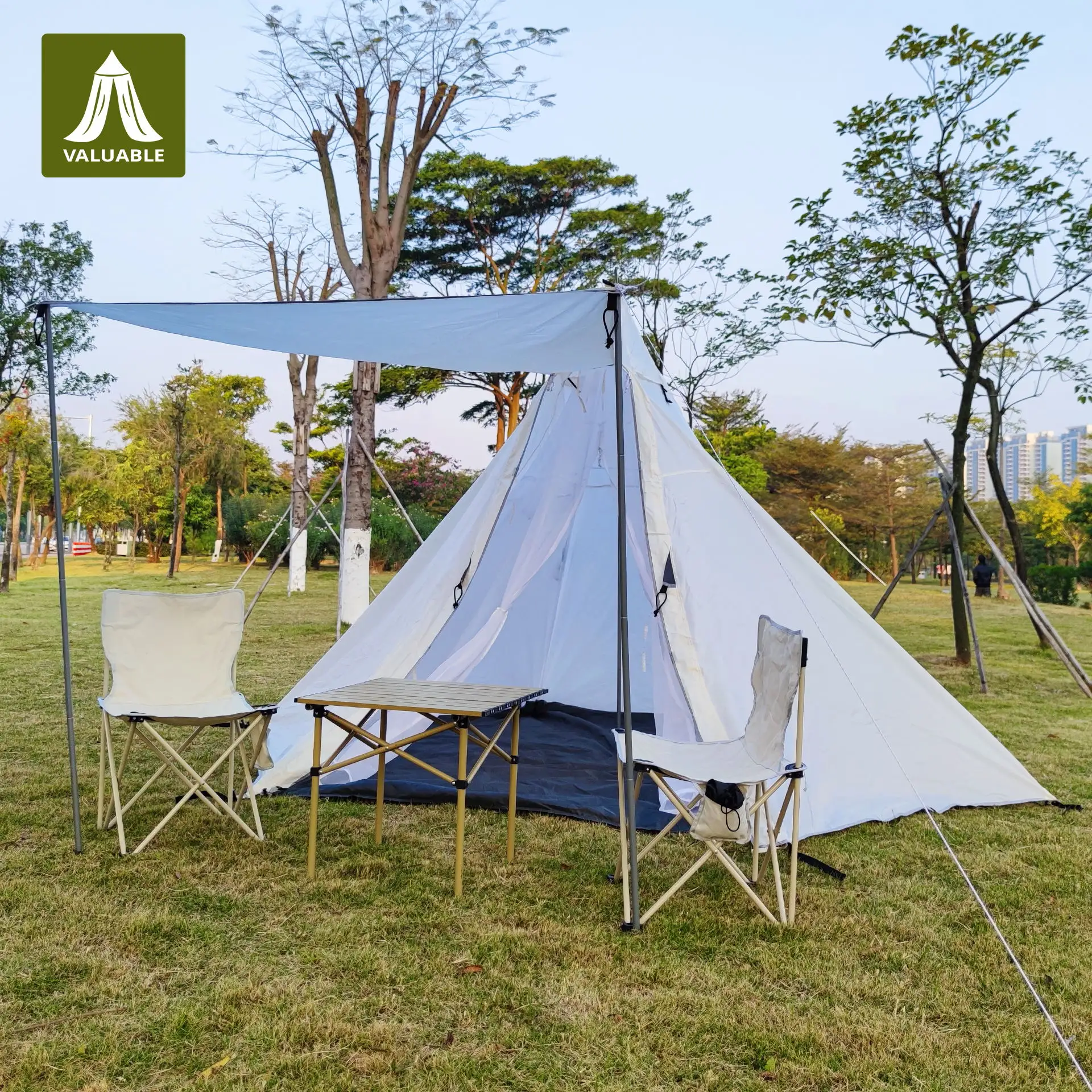 Tente pyramidale hexagonale, camping en plein air voyage pique-nique protection solaire étanche anti-moustique anti-insecte ventilé et respirant