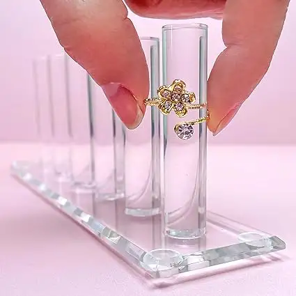 Soporte de joyería para anillo, organizador de exhibición de anillo de acrílico transparente para niñas, almacenamiento de cilindro pequeño para anillos múltiples para mujeres