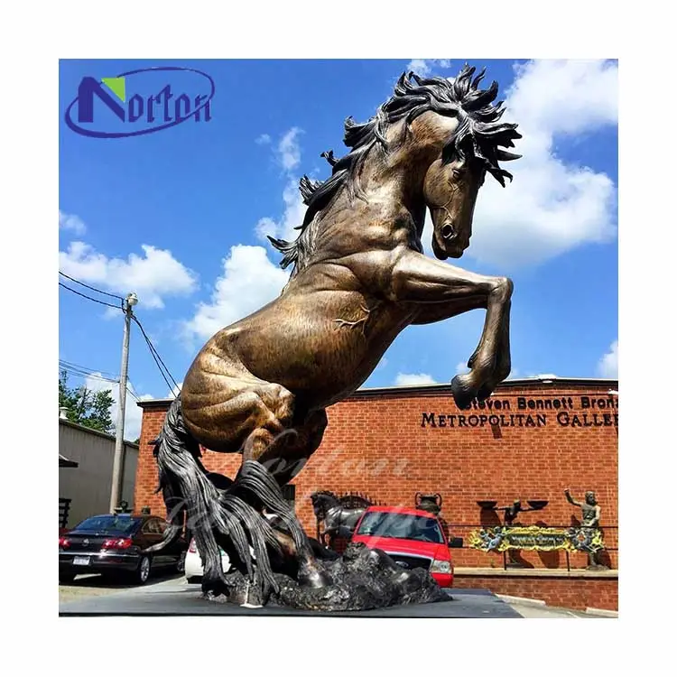 Outdoor Tuin Park Decor Grote Antieke Metalen Boer Koperen Bronzen Sculptuur Messing Springen Paard Standbeeld Sculptuur Te Koop