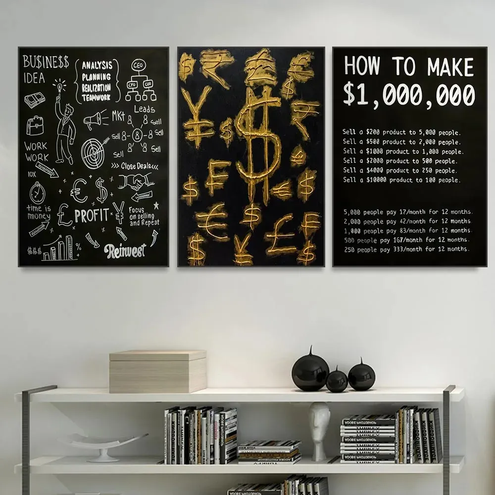 So machen Sie eine Million Dollar Motivationszitat Leinwanddruck Malerei Bürodekor Inspirations-Geld-Kunstwerk Poster Wandkunst