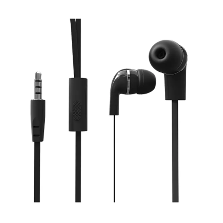 Cuffie promozionali per auricolari in-ear con cavo piatto stereo da 3.5mm con auricolare sportivo senza mani per microfono