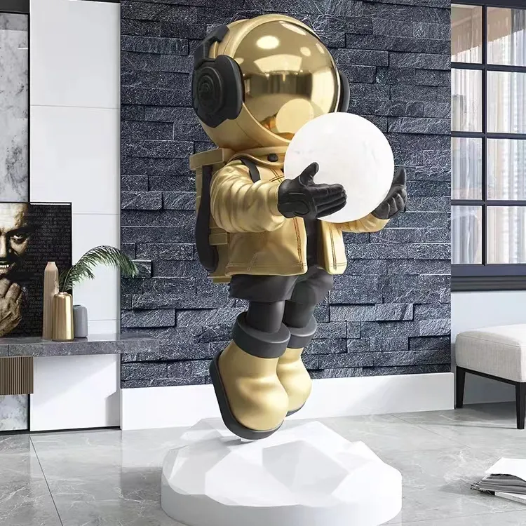 Estatueta astronauta em resina espaçosa, tamanho de vida, estátua em fibra de vidro, escultura para decoração da sala de estar