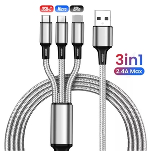 定制标志快速充电1.2m 2.4a 3en1数据卡贝尔软线3 in1多头<span class=keywords><strong>USB</strong></span>充电器充电电缆8针微型c型<span class=keywords><strong>usb</strong></span> a