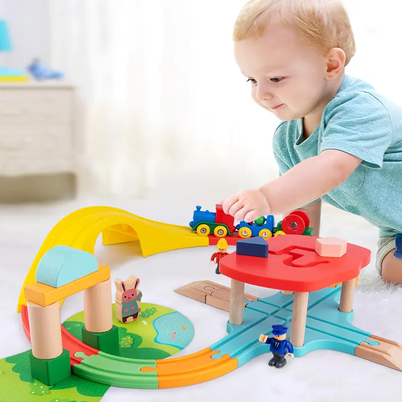 Montessori bebê de madeira DIY trilho ferroviário magnético veículo trem conjunto jogo educacional brinquedos de rastreamento para crianças meninos meninas