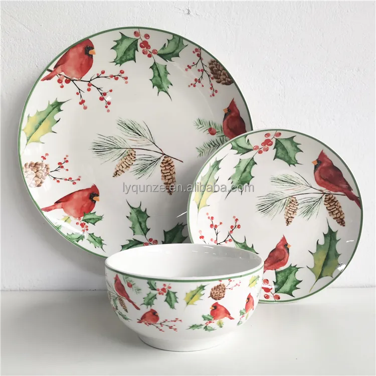 Set di stoviglie in porcellana Fine personalizzate piatto in ceramica e ciotola con Design di fiori di neve natalizi per cena e matrimonio