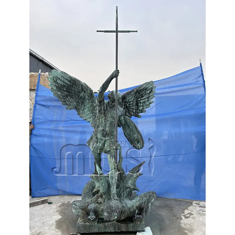 MUSI धार्मिक वस्तुएँ ईसाई उत्पाद जीवन आकार कांस्य सेंट माइकल महादूत प्रतिमा