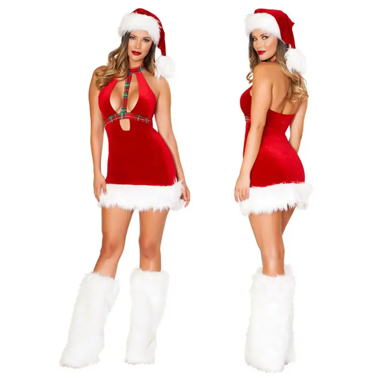 Christmas V-neck Plaid Suspender Skirt Women Party Christmas Sexy Girl Outfit Uniform