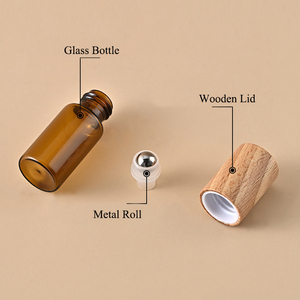 Small Portable 3ml <strong>5ml</strong> 10ml Amber Glass Roller <strong>Bottle</strong> <strong>with</strong> Wooden <strong>Cap</strong> Metal Roll Perfume <strong>Bottle</strong> Roll on <strong>5ml</strong> - Product Image 3