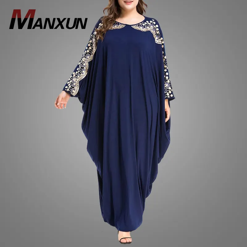 Moslim Vrouwen Bovenste Lace Gedetailleerde Loose Fit Kaftan Abaya Marine Blauwe Jurk Lange Mouwen Dubai Jilbab Islamitische Kleding Saudi Kebaya