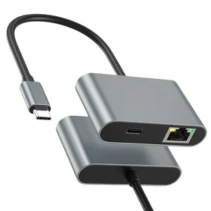 Adaptador tipo C a RJ45 de 1000Mbps, adaptador de red de puerto de carga tipo C PD de 60W, 2 puertos USB 3,0, tipo C A Adaptador LAN de red RJ45 - Product Image 1