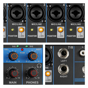 Debra Audio 6 Channel Mini Digital DJ Audio <strong>Mixer</strong> with Fader Reverb Effect 48V for PC Recording Band Mixing