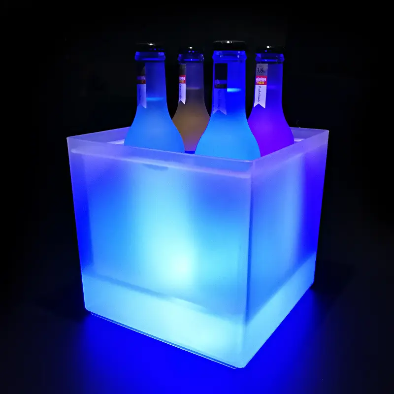 Balde de gelo quadrado personalizado de parede dupla, refrigeradores de bebidas de vinho cerveja para bar, hotel, led, banheiras de bebidas, balde de gelo