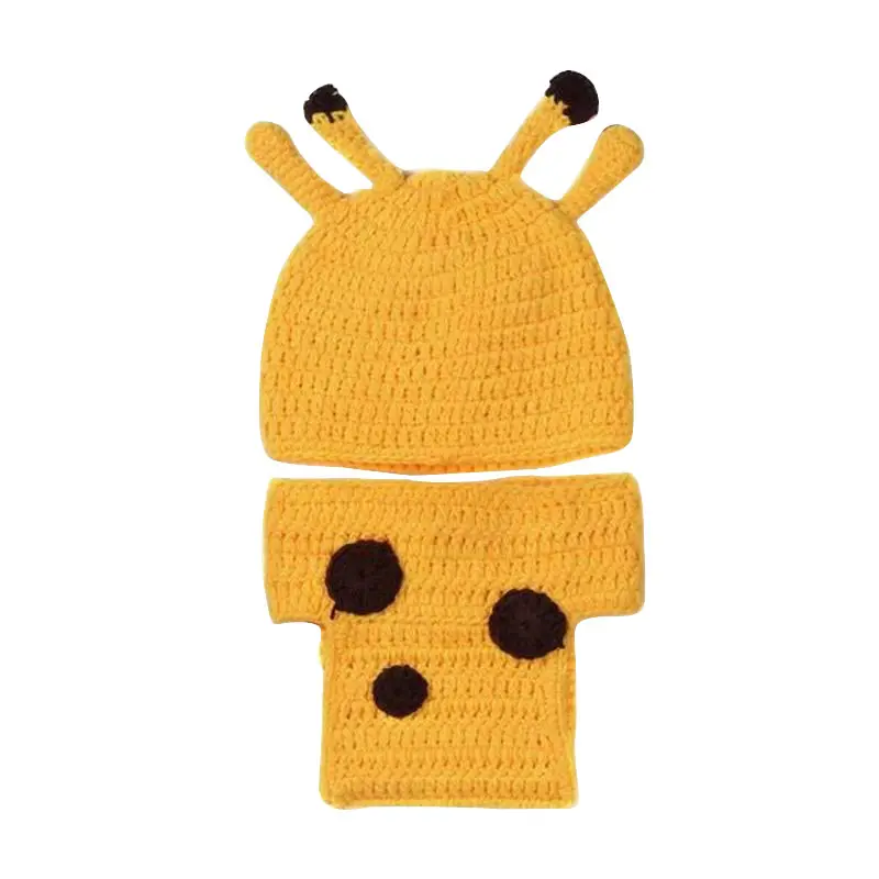 100% cotone più nuovo Set di vestiti lavorati a maglia per bambini fatti a mano 2 pezzi Set di oggetti di scena per fotografia Costume lavorato a maglia all'uncinetto per bambini cappello carino animale