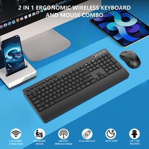 Teclado y ratón inalámbricos USB ergonómico de diseño personalizado, conjunto de teclado y ratón Bluetooth para ordenador de escritorio de España - Product Image 2