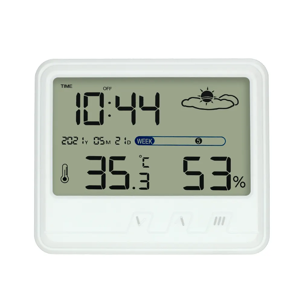 실내 방 LCD 전자 온도 습도 미터 디지털 온도계 습도계 기상 관측소 알람 시계 HTC-1