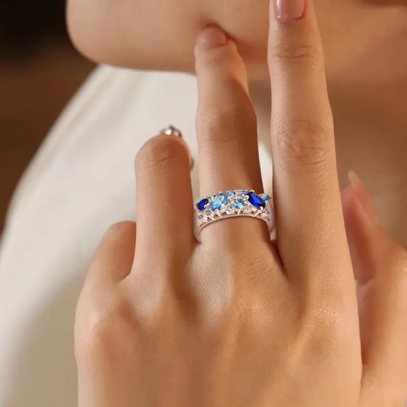 Лидер продаж, высококачественные ювелирные изделия с сапфировым 925, настоящее серебряное кольцо с драгоценным камнем, подарочные ювелирные изделия, роскошные женские серебряные аквамариновые кольца