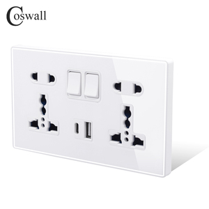 Coswall13Aデュアルクイック充電スイッチコントロールUSBポートスマート電源コンセント18WタイプC強化クリスタルガラスユニバーサルウォールソケット - Product Image 4