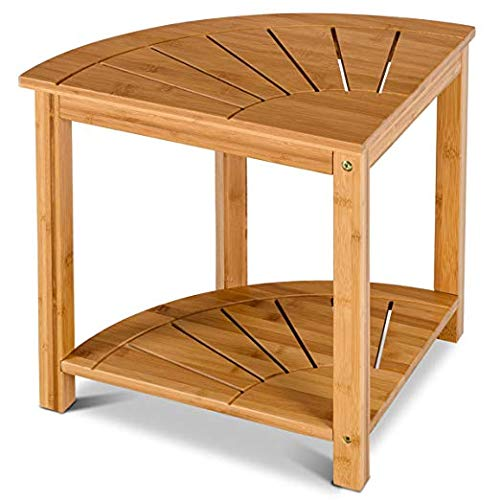 Shower Stool Bamboo Bench with Shelf Waterproof 2-Tier Wood Storage & Seat for Bathroom, Shower