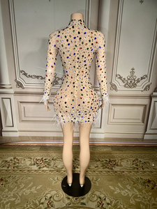 NOVANCE 2023新着春女性服スパークリングカラフルダイヤモンドクリスタルラインストーンドレスカクテルドレスフェザー付き