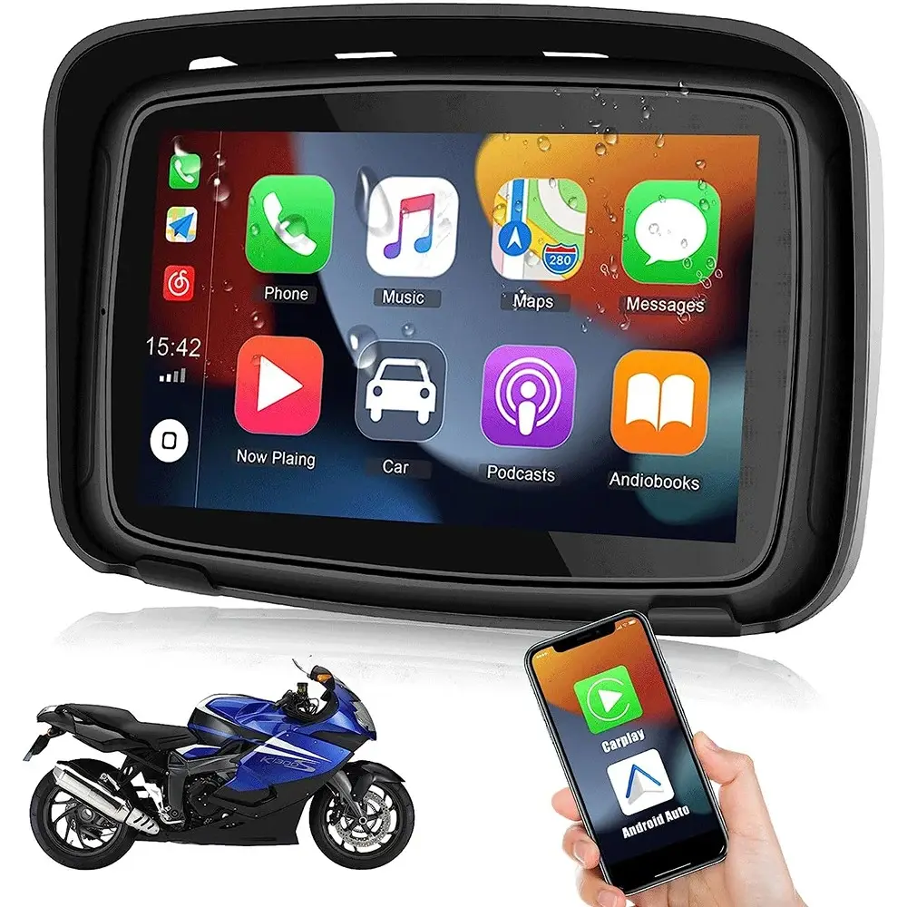 GPS pour moto Carplay, navigation de 5 pouces, affichage étanche, écran GPS sans fil Android, IPX7, 2024