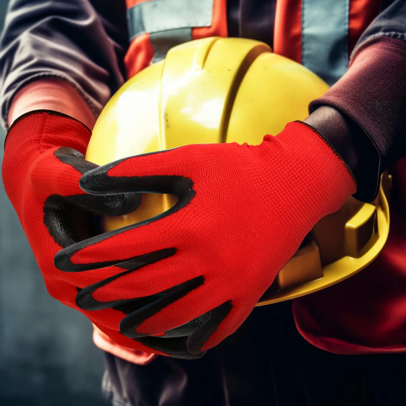 Atacado Preço Barato 13 Medidor Indústria De Construção Proteção De Mão Vermelho Preto Trabalho Nitrilo Revestido Luvas