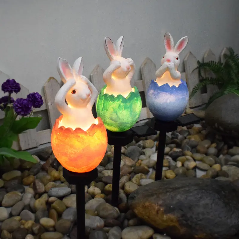 YIZHI กระต่ายอีสเตอร์พลังงานแสงอาทิตย์ไฟสวน LED พลังงานแสงอาทิตย์กันน้ําไฟทางเดินพลังงานแสงอาทิตย์กลางแจ้งเรซิ่นภูมิทัศน์โคมไฟสําหรับลานลาน