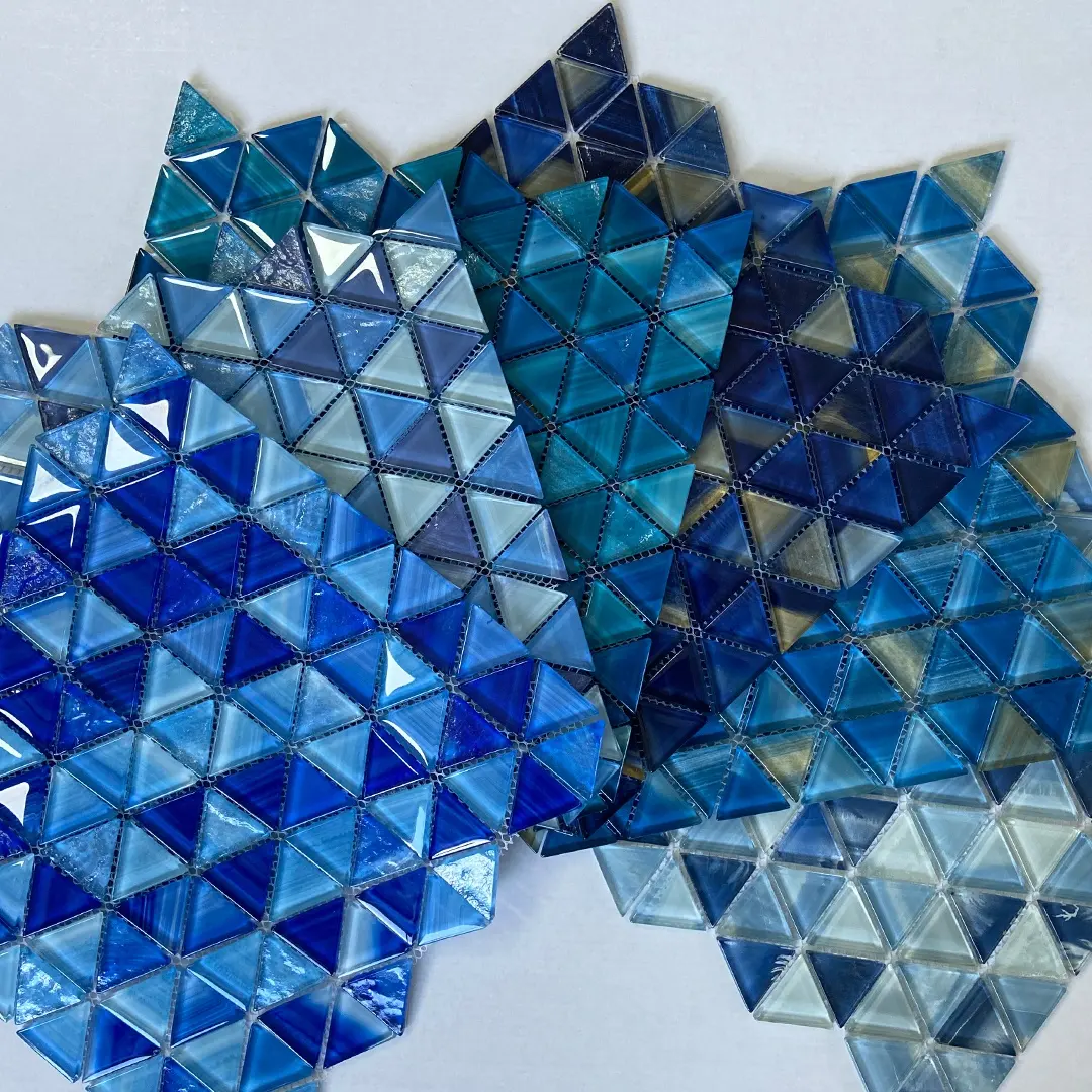 Glasblau Dreieck Mosaik fliesen Backs plash Schwimmbad Mosaik Schillerndes Kristallglas Mosaik