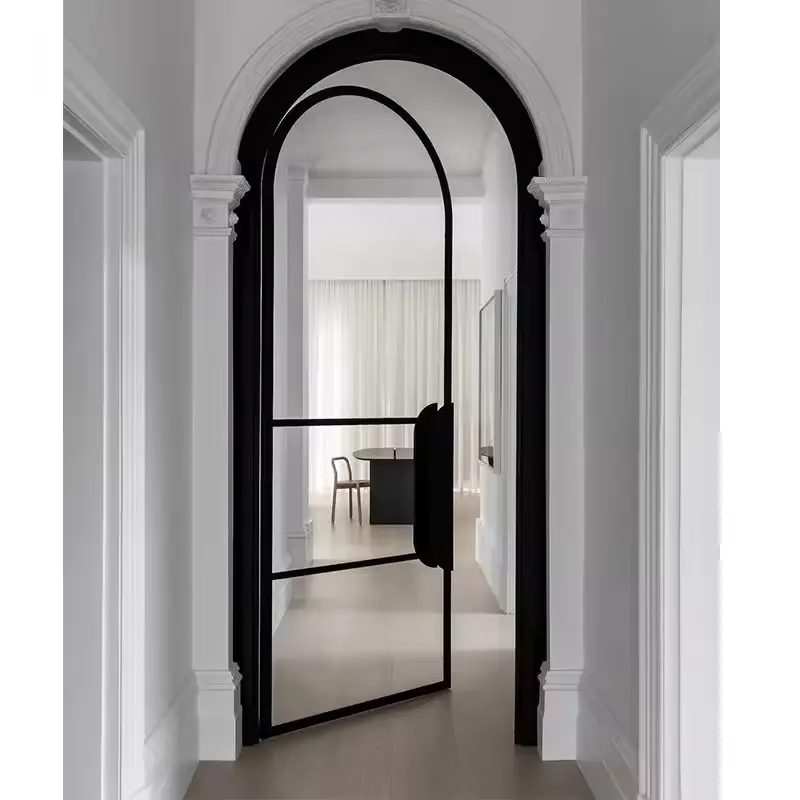 Puerta de vidrio de hierro forjado con arco interior francés doble fundido de acero para entrada de Patio de Metal galvanizado estilo americano para casa