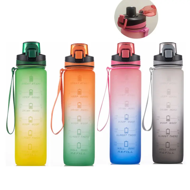 Toplu öğeleri premium 32oz 1 litre 1l 1000ml motive edici su şişesi zaman çizelgesi mat buzlu içme şişeleri