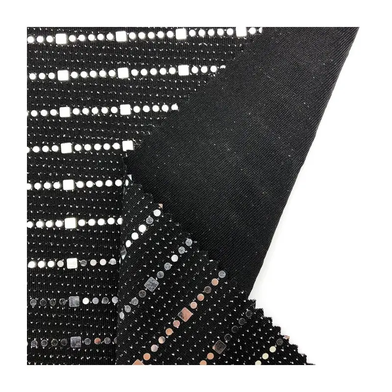 ウェディングドレス用のメタリックスパンコール生地を使用したカスタマイズされた新しいデザインのパンチングニット165gsmシルバールレックス